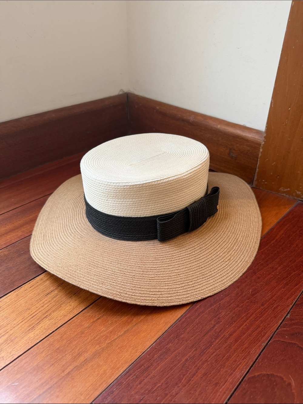 Straw Boater Hat with Black Band